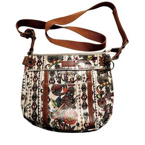 Sakroots Canvas Crossbody Bag With Multicolor Owl & Floral Print Adjustable Stra